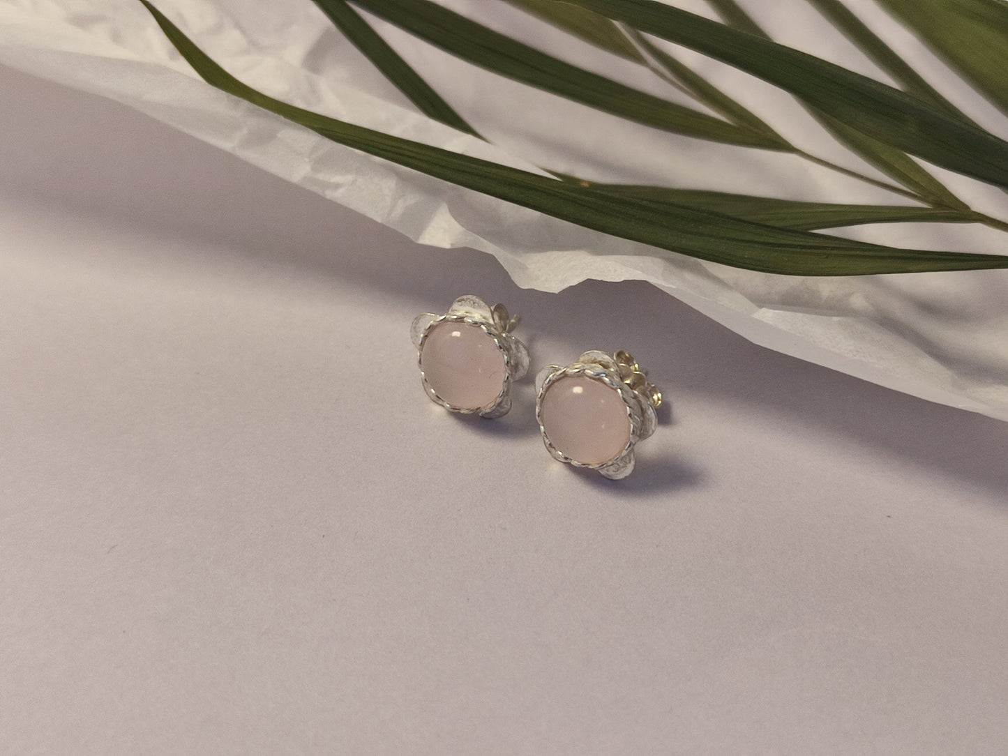 Pink-Quartz Stone Flower Pin Earrings