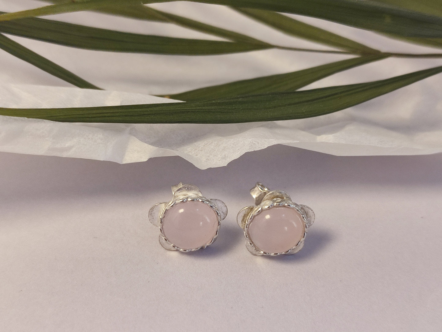 Pink-Quartz Stone Flower Pin Earrings