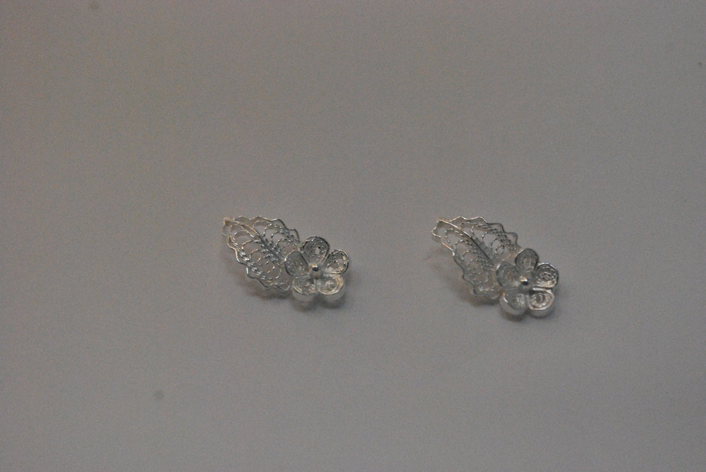 Tiny flower and leaf stud earrings